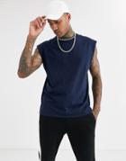 Asos Design Oversized Sleeveless T-shirt With Contrast Tipping In Navy