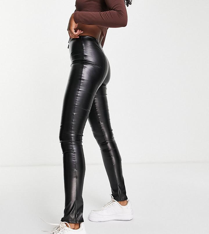 Asyou Pu Zip Hem Leggings In Black