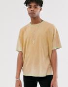 Asos Design Oversized T-shirt With Acid Wash And Contrast Stitching - Beige