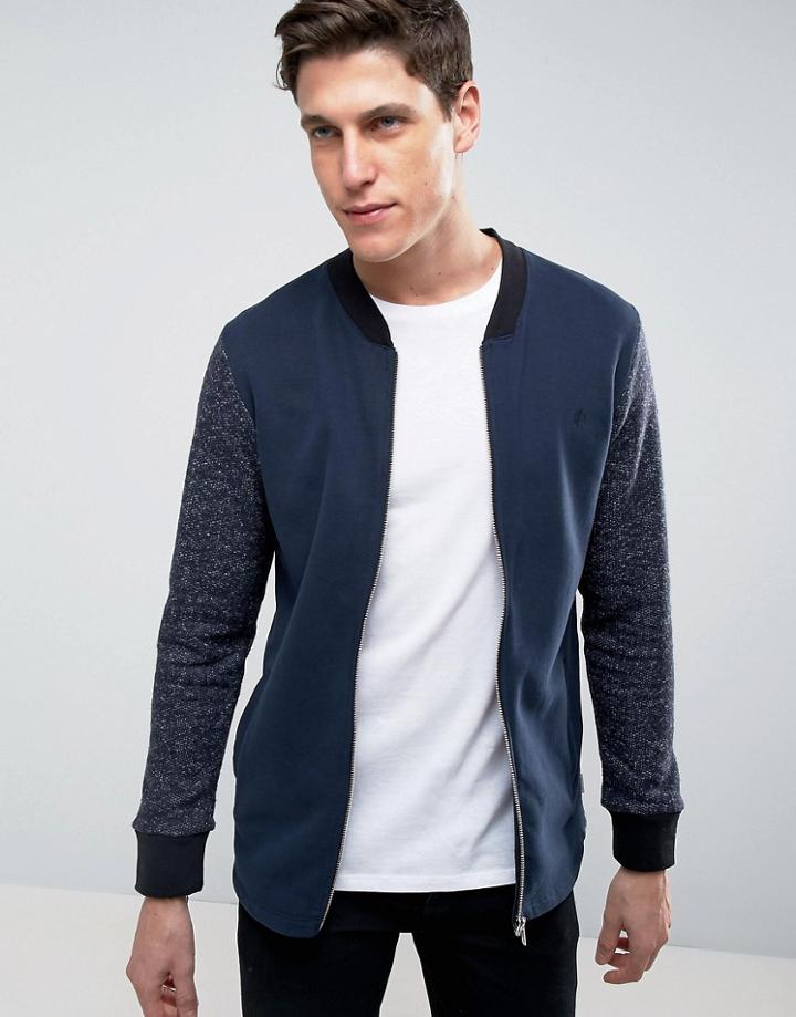 Jack & Jones Bomber Zip Sweat With Contrast Sleeve - Navy