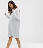 Asos Design Maternity Knitted Dress With V Neck And Tipping - Beige