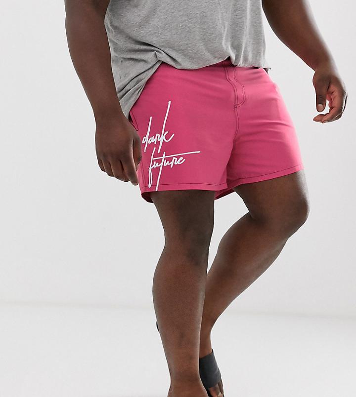 Asos Dark Future Plus Swim Short In Pink With Branding Short Length