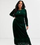 Glamorous Curve Midi Dress With Peplum Hem In Velvet-green