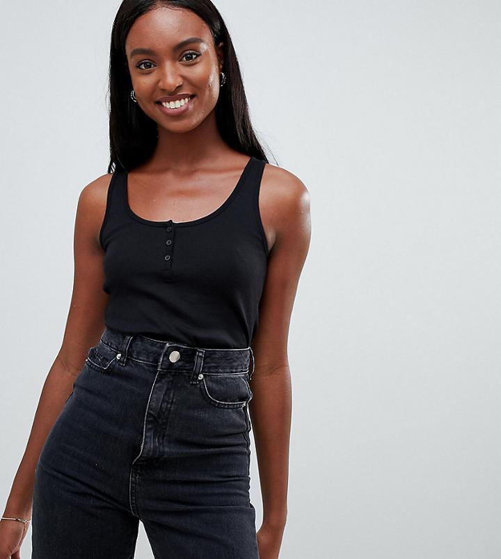 Asos Design Tall Button Tank In Rib In Black