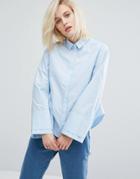 I Love Friday Boxy Shirt With Oversized Cuff Sleeve - Blue