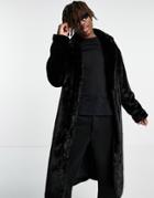 Asos Design Faux Fur Longline Overcoat In Black
