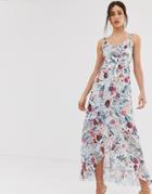 Little Mistress Asymmetric Ruffle Maxi Dress In Floral Print - Multi