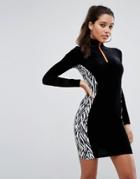 Asos Velvet Track Dress With Zebra Panel-multi