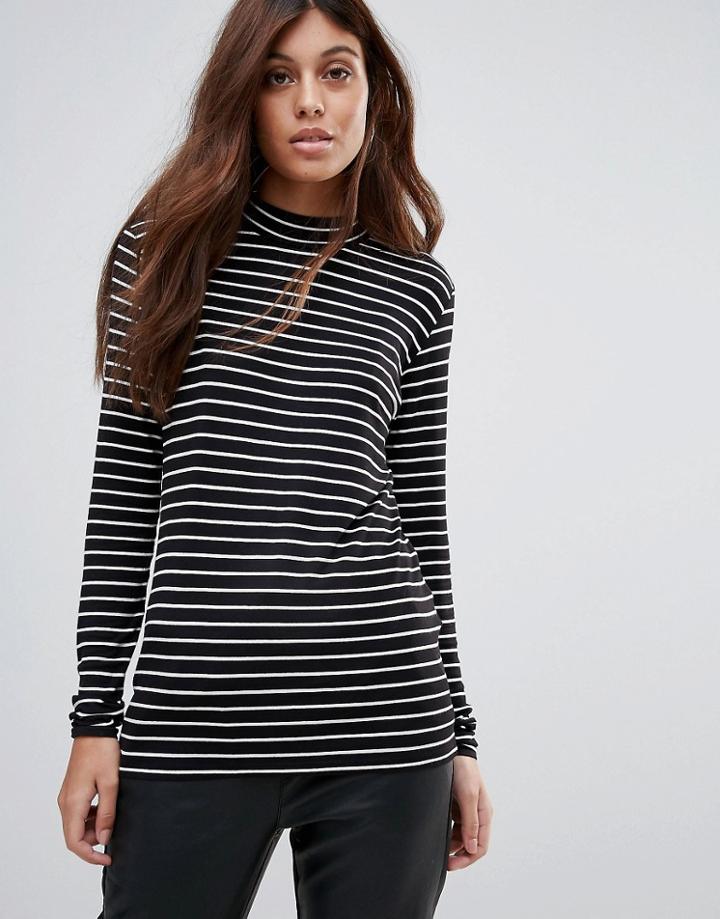Jdy Spirit Stripe High Neck Long Sleeved Tee - Black