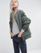 Weekday Padded Bomber Jacket With Contrast Lining - Green