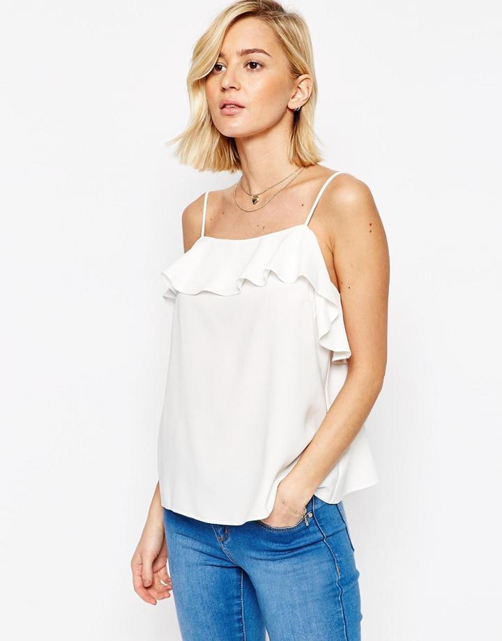 Asos Ruffle Detail Cami Top In Crepe - Ivory