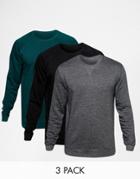 Asos Sweatshirt 3 Pack Green/ Black/ Charcoal Save 20% - Multi