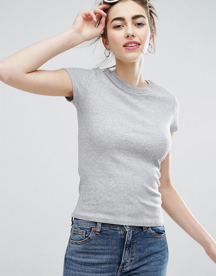 Monki Jersey Crew Neck T-shirt - Gray