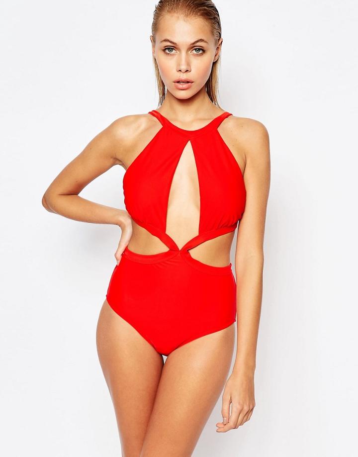 Minkpink Wrap Cut Out Detail Swimsuit - Red
