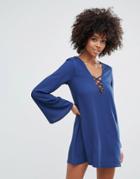 Motel Miriam Lace Up Swing Dress-navy
