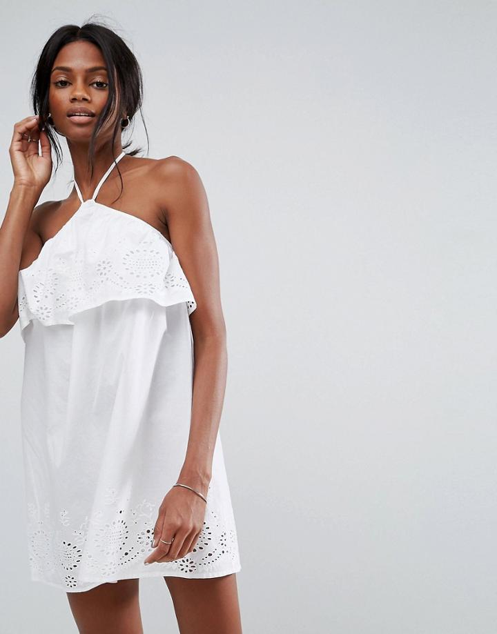 Asos Beach Halter Broderie Sun Dress - White