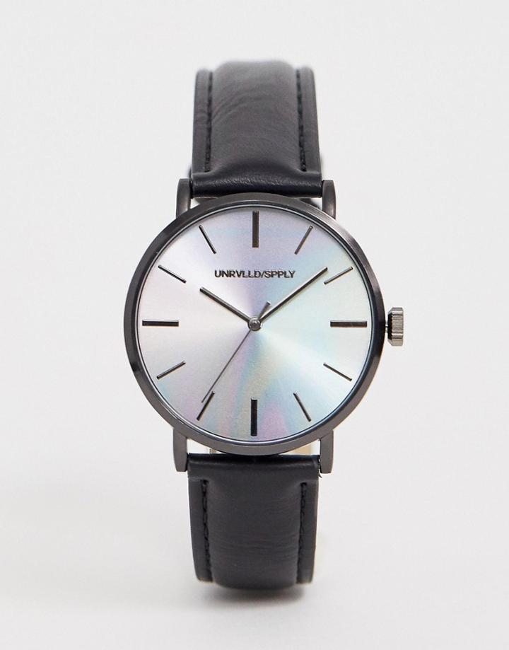 Asos Design Watch In Black With Iridescent Dial - Black