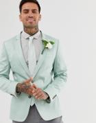Asos Design Wedding Super Skinny Cotton Blazer In Mint Green - Green