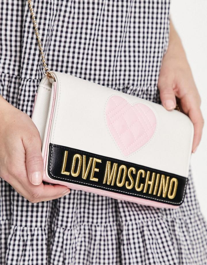 Love Moschino Heart Logo Crossbody Bag In Cream-white