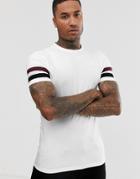 Asos Design Organic Skinny T-shirt With Stretch And White Contrast Sleeve Stripe In White