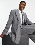 River Island Relaxed Striped Suit Jacket In Gray