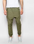Asos Slim Drop Crotch Joggers In Khaki Textured Fabric - Khaki