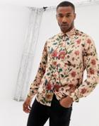 Asos Design Regular Fit Satin Floral Printed Shirt In Pink - Pink