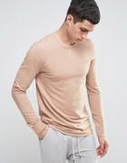 Selected Homme Longline Sweatshirt With Curved Hem And Back Stitch - Beige