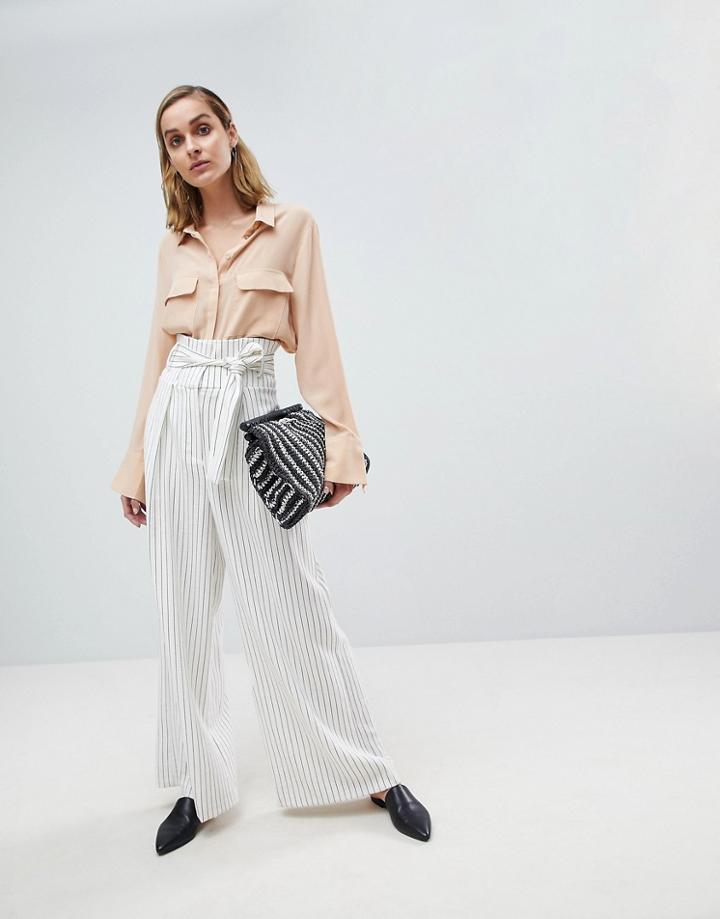 Asos White Pinstriped Wide Leg Pants-multi