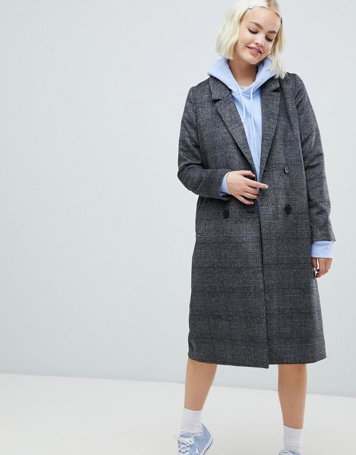 Monki Check Tailored Coat In Gray - Gray
