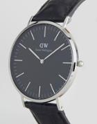 Daniel Wellington Classic Black Reading Leather Watch With Silver Dial 40mm - Black