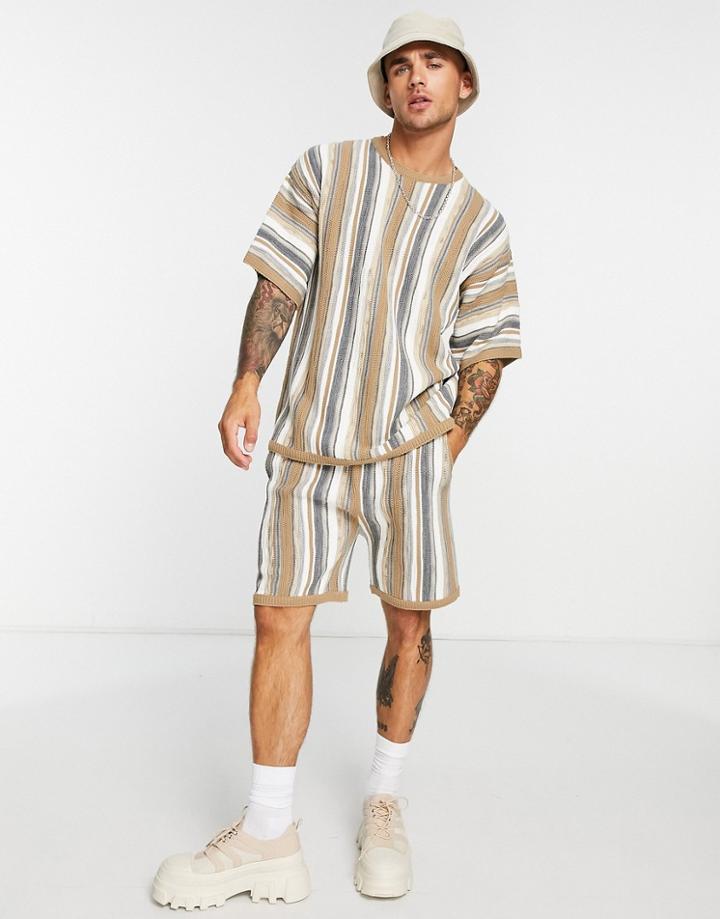 Asos Design Textured T-shirt - Part Of A Set-brown