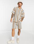 Asos Design Textured T-shirt - Part Of A Set-brown