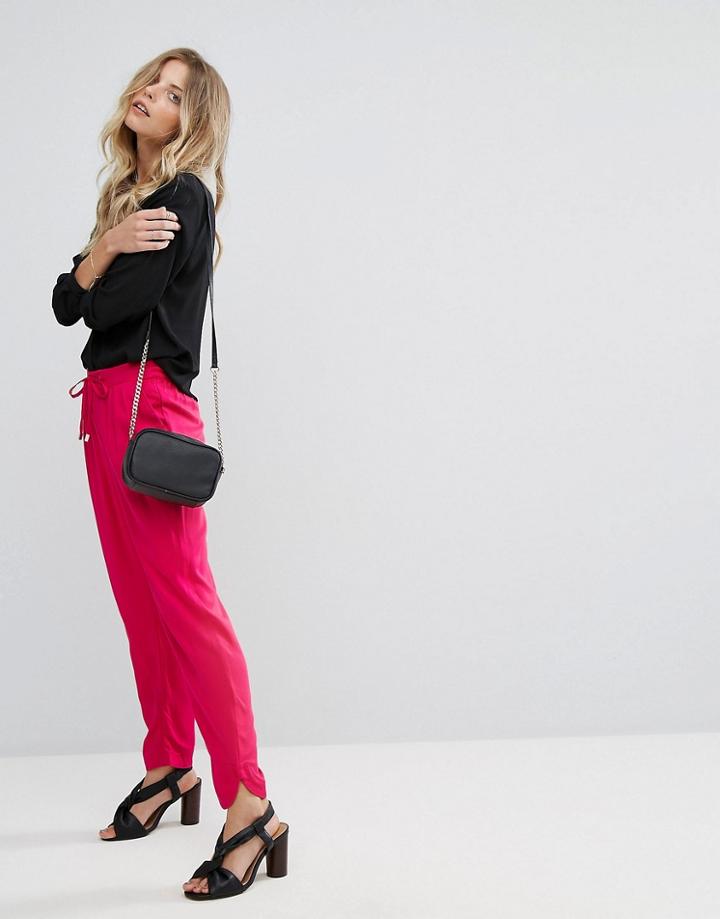 Mango Drawstring Waist Slim Leg Pants - Pink