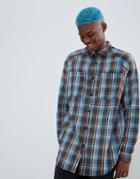 Asos Design Oversized Check Shirt With Distressing - Blue