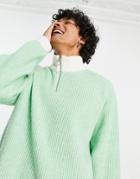 Asos Design Plated Rib Sweater In Sage Green - Part Of A Set