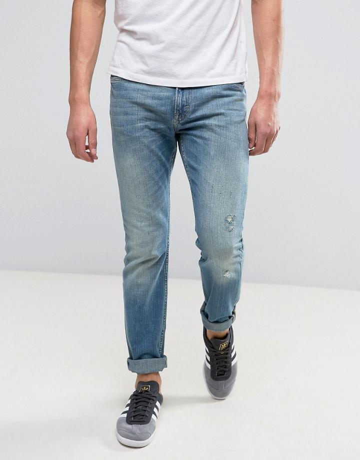 Lee Rider Stretch Slim Jean Seatone Damage Wash - Blue