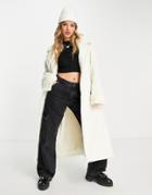 Asos Design Faux Fur Trench Coat In Cream-white