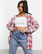 Asos Design Wfh Long Sleeve Boyfriend Shirt In Red And White Check-multi