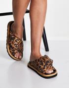 Asos Design Fibers Padded Flat Sandals In Leopard-multi
