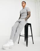 Asos Design Slim Smart Sweatpants In Gray Texture - Part Of A Set