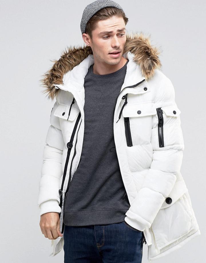Brave Soul Arctic Faux Fur Hooded Parka Jacket - White