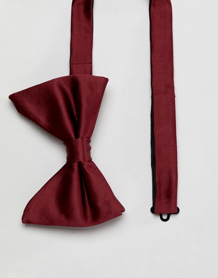 Moss London Bow Tie In Burgundy Sateen - Red