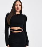 Asos Design Tall Ribbed Sweater With Tie Waist Detail In Black - Part Of A Set