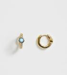 Orelia Gold Plated Pave Huggie Hoop Earrings With Turquoise Stone - Gold