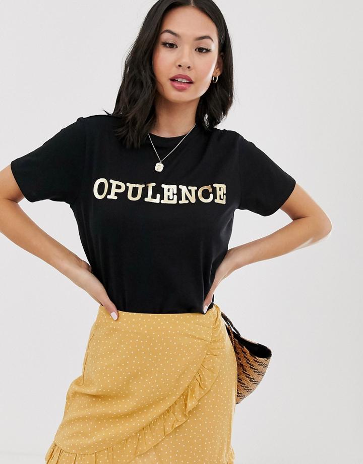 Asos Design T-shirt With Opulence In Foil Print In Organic Cotton - White