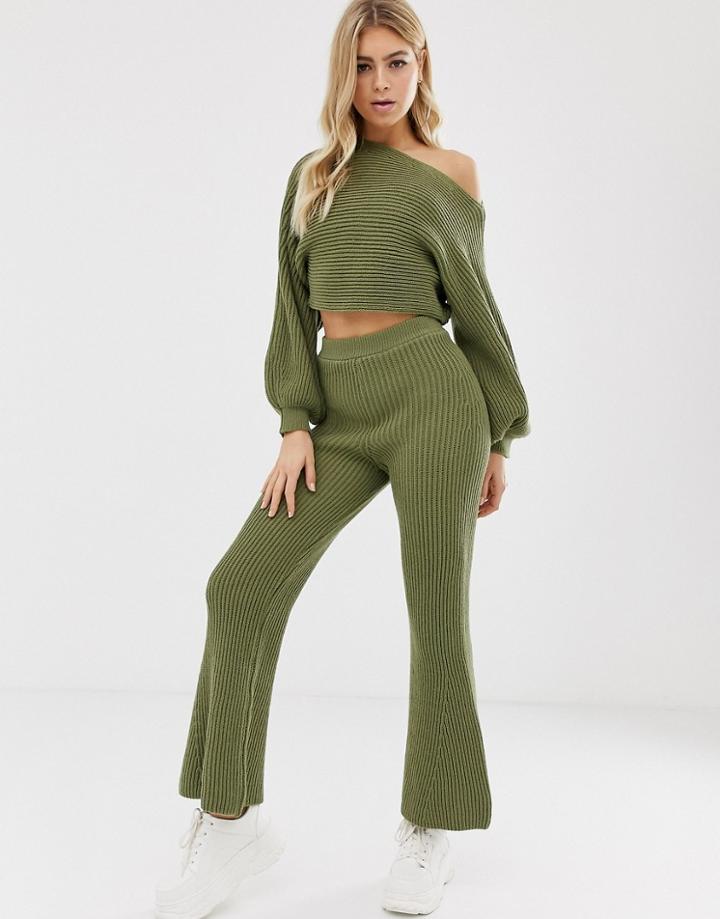 Asos Design Ribbed Two-piece Pants-green