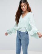 Asos Blouse With Ruffle Sleeve - Green