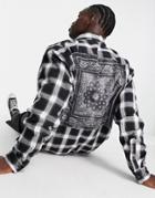 Mennace Oversized Flannel Shirt In Black With Bandana Back Panel