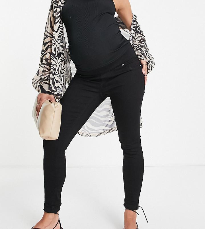 Asos Design Maternity Ridley Skinny Jeans In Clean Black With Under The Bump Waistband